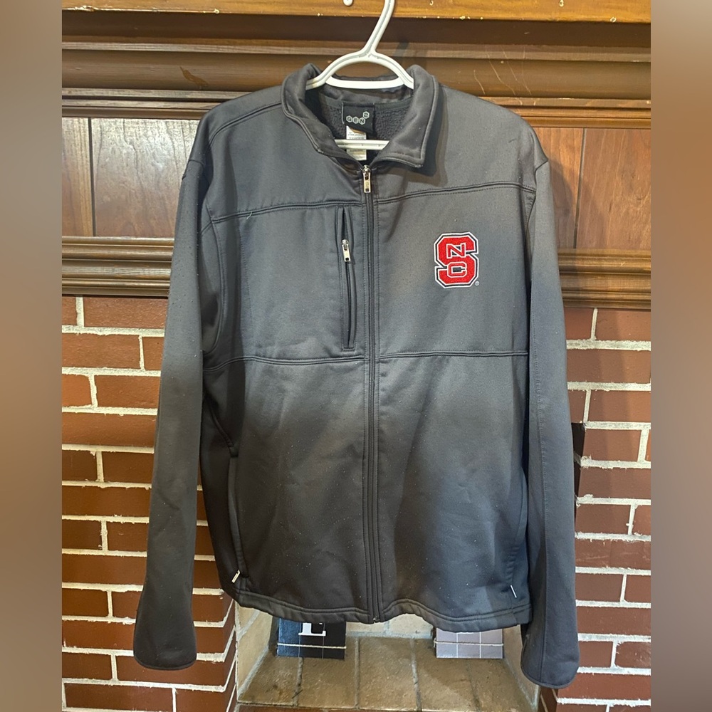 Grey Full-Zip Jacket with Red Logo
